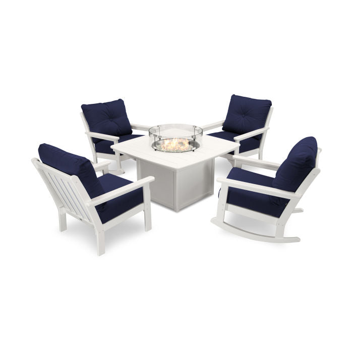 Vineyard 5-Piece Deep Seating Rocking Chair Conversation Set with Fire Pit Table