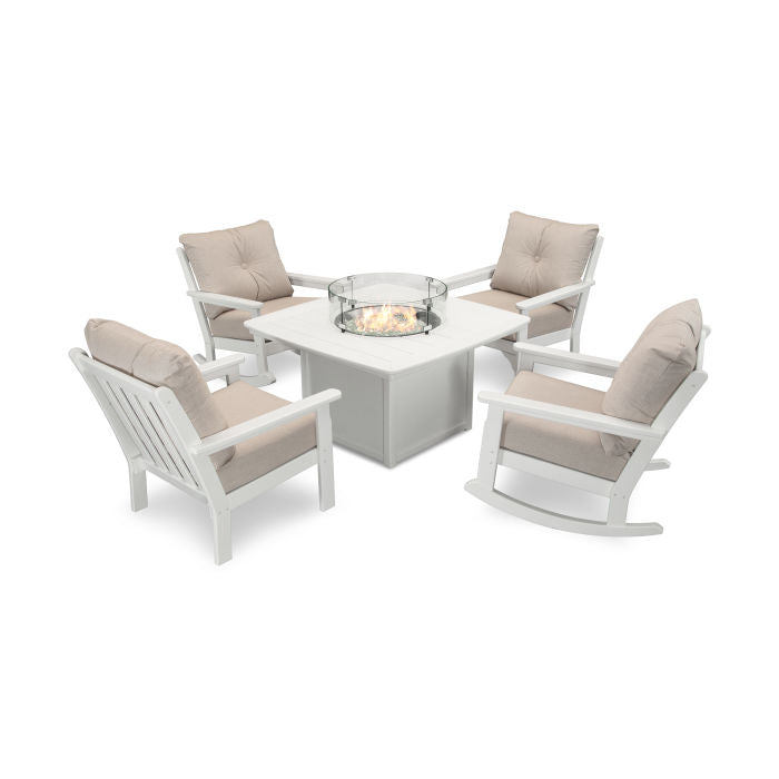 Vineyard 5-Piece Deep Seating Rocking Chair Conversation Set with Fire Pit Table