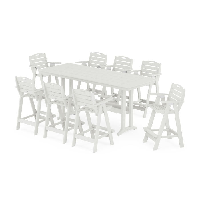 Nautical 9-Piece Farmhouse Bar Set with Trestle Legs in Vintage Finish