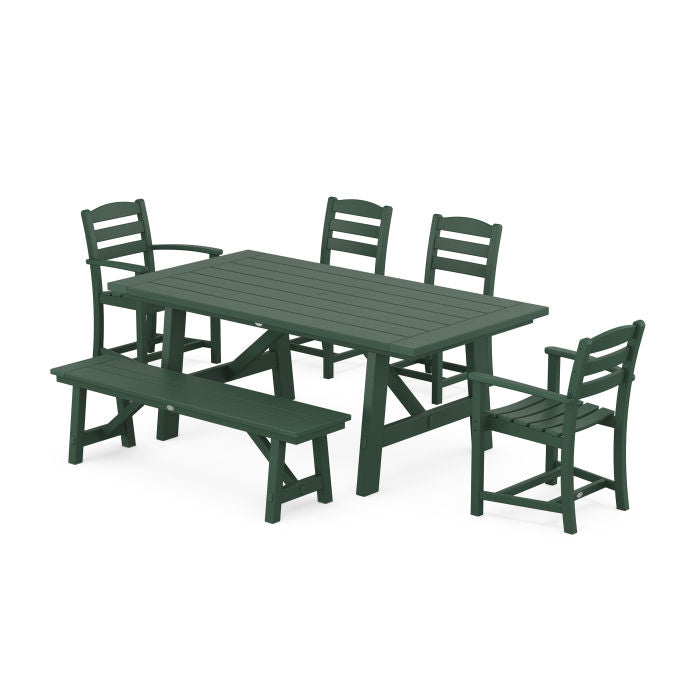 La Casa Cafe 6-Piece Rustic Farmhouse Dining Set with Bench
