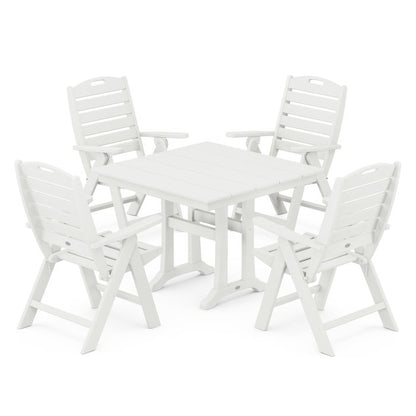 Nautical Folding Highback Chair 5-Piece Farmhouse Trestle Dining Set in Vintage Finish