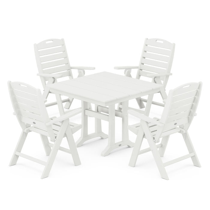 Nautical Folding Highback Chair 5-Piece Farmhouse Trestle Dining Set in Vintage Finish