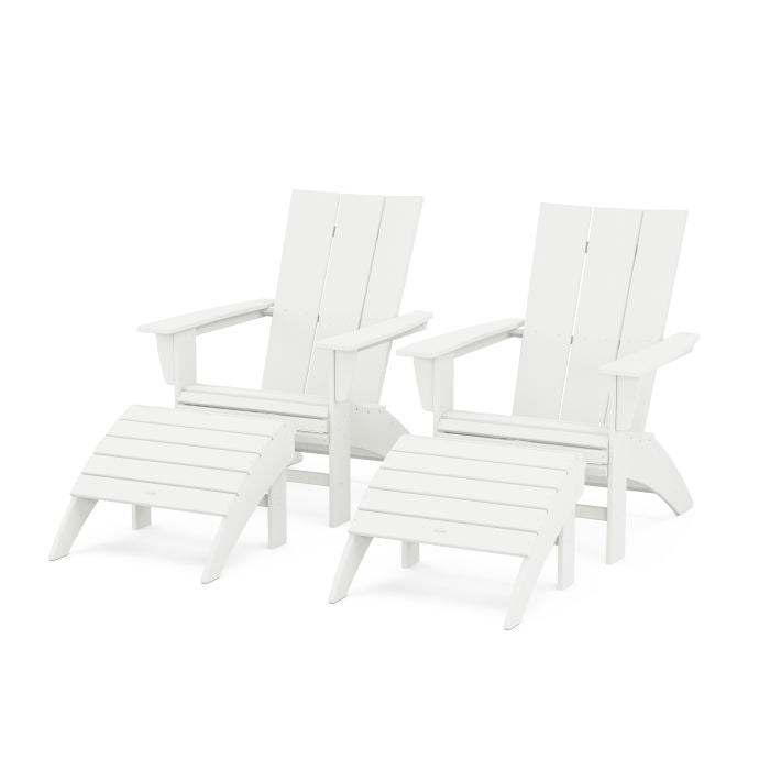Modern Curveback Adirondack Chair 4-Piece Set with Ottomans in Vintage Finish