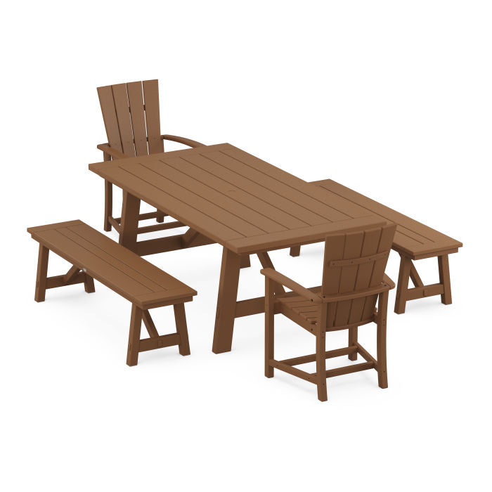 Quattro 5-Piece Rustic Farmhouse Dining Set With Benches