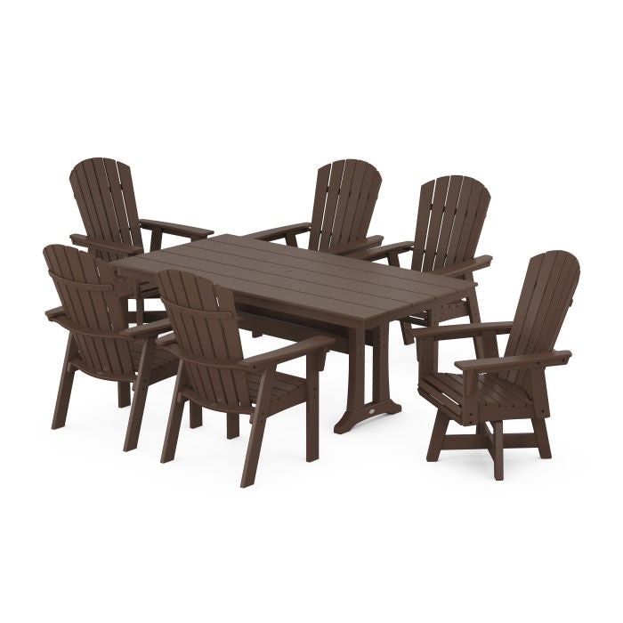 Nautical Curveback Adirondack Swivel Chair 7-Piece Farmhouse Dining Set With Trestle Legs
