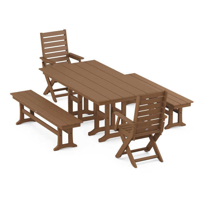 Captain 5-Piece Farmhouse Dining Set with Benches