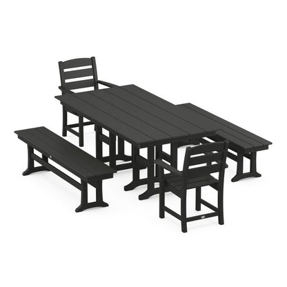 Lakeside 5-Piece Farmhouse Dining Set with Benches