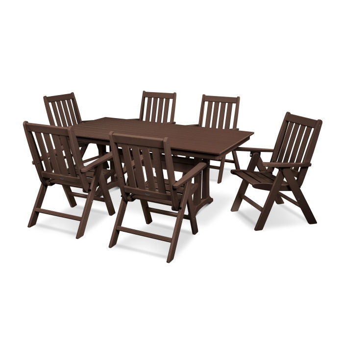 Vineyard Folding Chair 7-Piece Farmhouse Dining Set with Trestle Legs