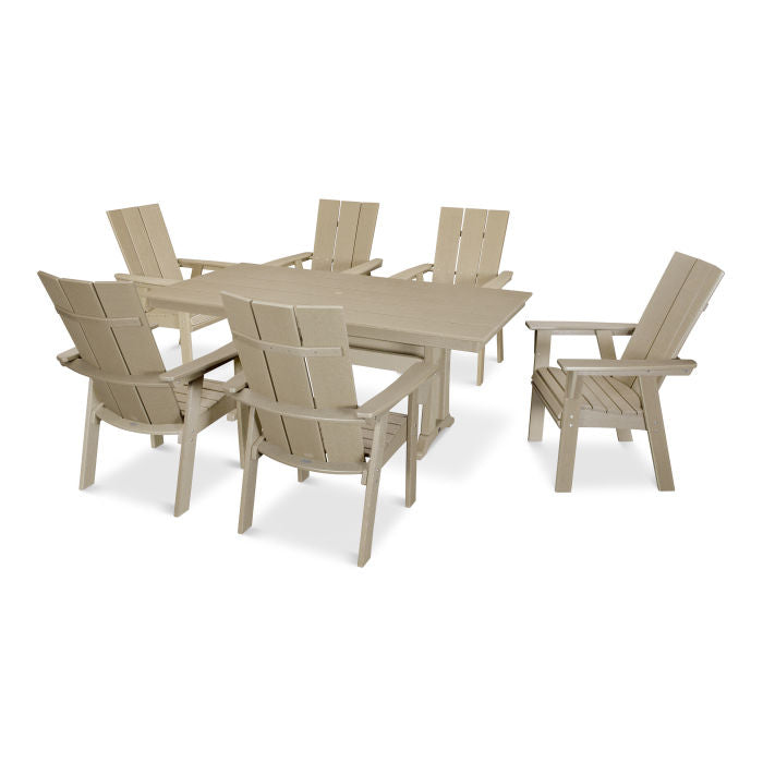 Modern Curveback Adirondack 7-Piece Farmhouse Dining Set with Trestle Legs in Vintage Finish