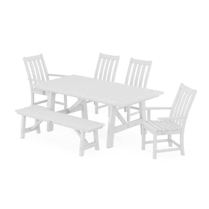 Vineyard 6-Piece Rustic Farmhouse Dining Set With Bench