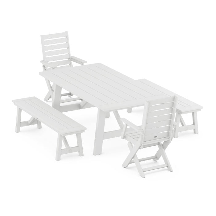 Captain 5-Piece Rustic Farmhouse Dining Set With Benches
