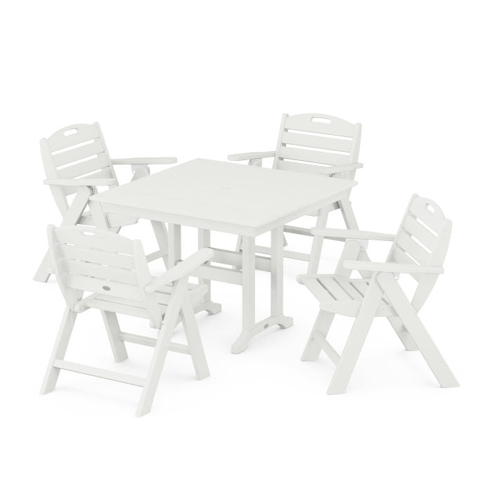 Nautical Folding Lowback Chair 5-Piece Farmhouse Dining Set in Vintage Finish
