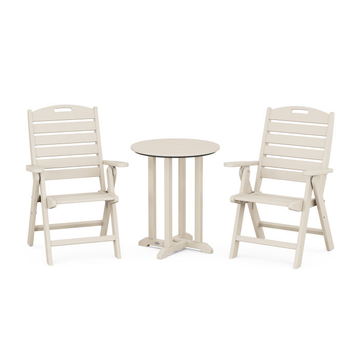Nautical Folding Highback Chair 3-Piece Round Dining Set