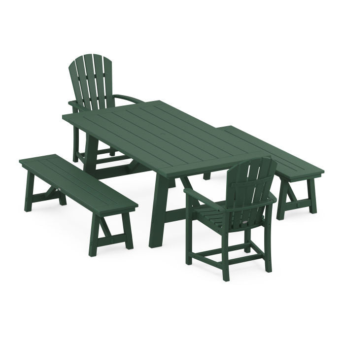 Palm Coast 5-Piece Rustic Farmhouse Dining Set With Benches