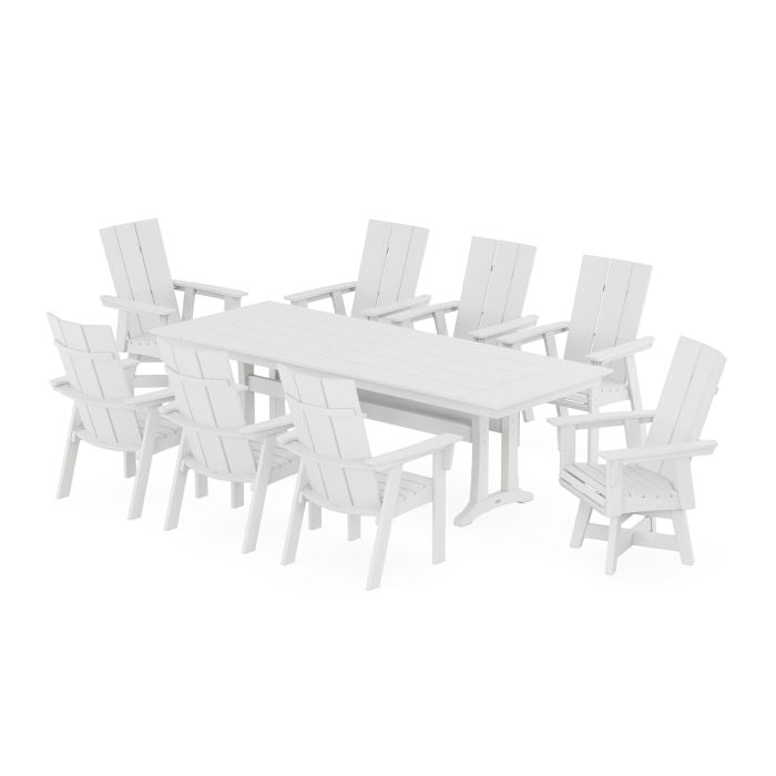 Modern Curveback Adirondack Swivel 9-Piece Farmhouse Dining Set with Trestle Legs