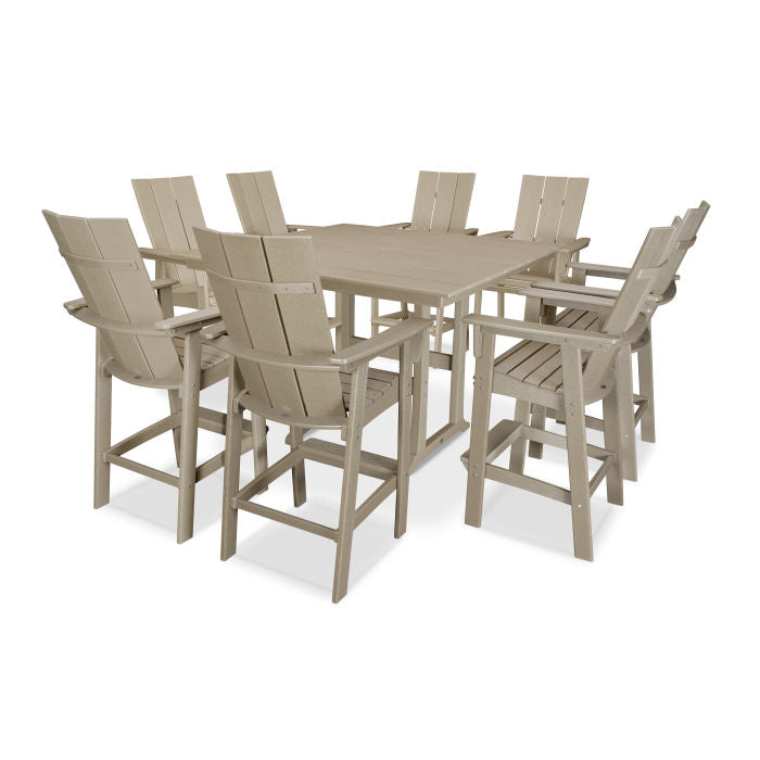 Modern Curveback Adirondack 9-Piece Farmhouse Trestle Bar Set in Vintage Finish