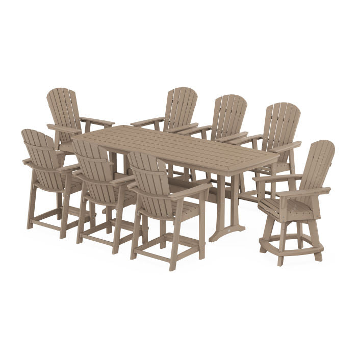 Nautical Curveback Adirondack Swivel 9-Piece Counter Set with Trestle Legs in Vintage Finish