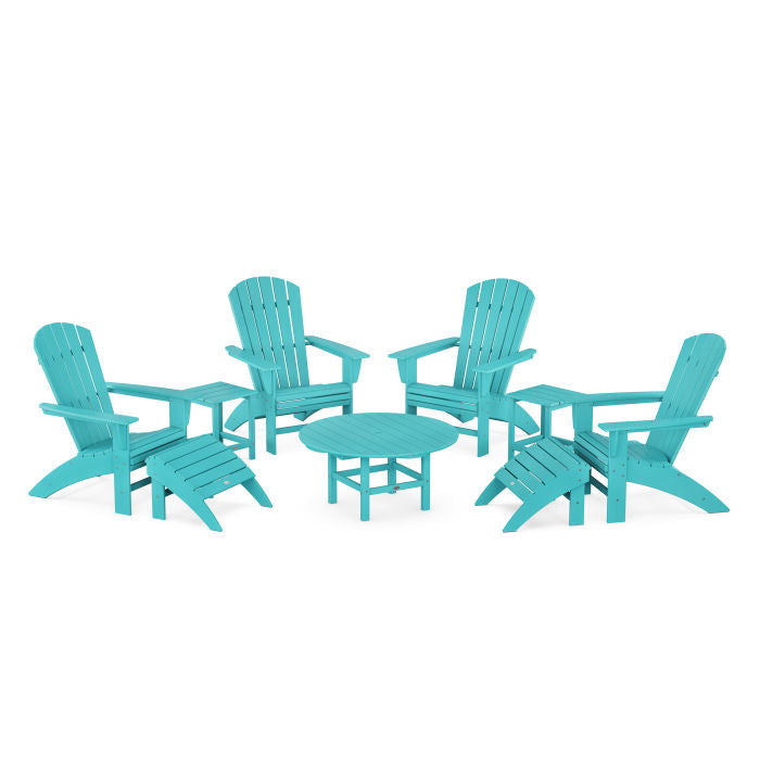 Nautical Curveback Adirondack Chair 9-Piece Conversation Set