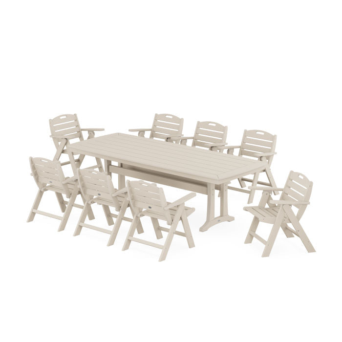 Nautical Lowback 9-Piece Dining Set with Trestle Legs