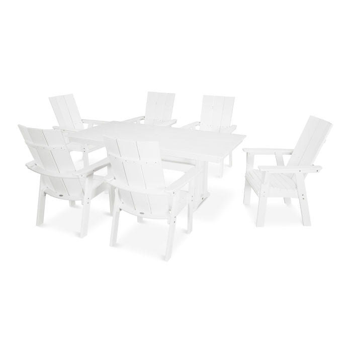 Modern Curveback Adirondack 7-Piece Farmhouse Dining Set with Trestle Legs in Vintage Finish