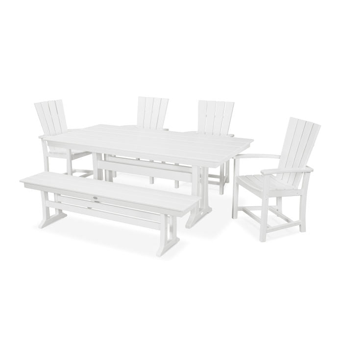 Quattro 6-Piece Farmhouse Dining Set with Trestle Legs and Bench