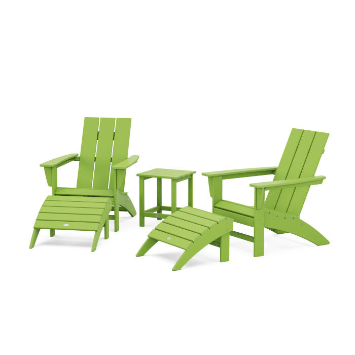 Modern Adirondack Chair 5-Piece Set with Ottomans and 18" Side Table