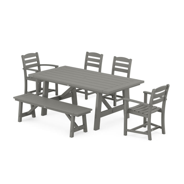 La Casa Cafe 6-Piece Rustic Farmhouse Dining Set with Bench
