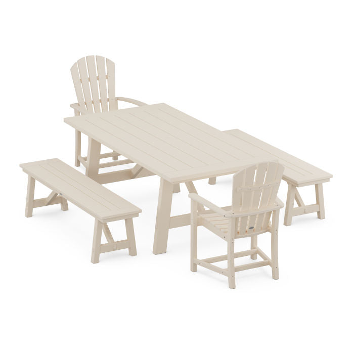 Palm Coast 5-Piece Rustic Farmhouse Dining Set With Benches