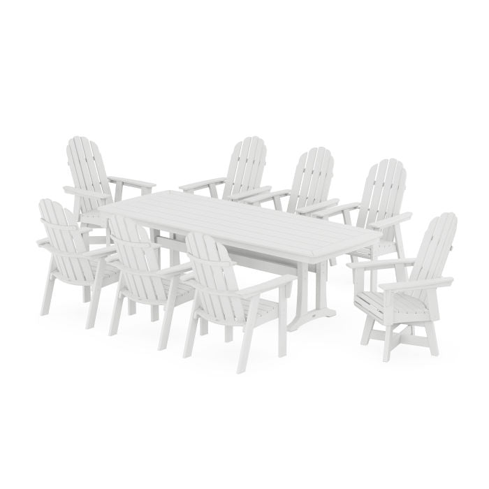 Vineyard Curveback Adirondack Swivel 9-Piece Dining Set with Trestle Legs