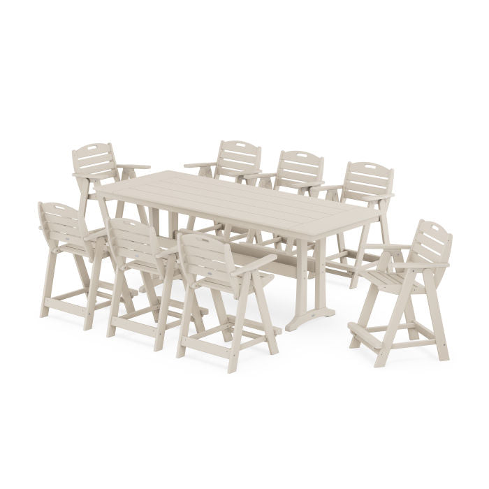 Nautical 9-Piece Farmhouse Counter Set with Trestle Legs