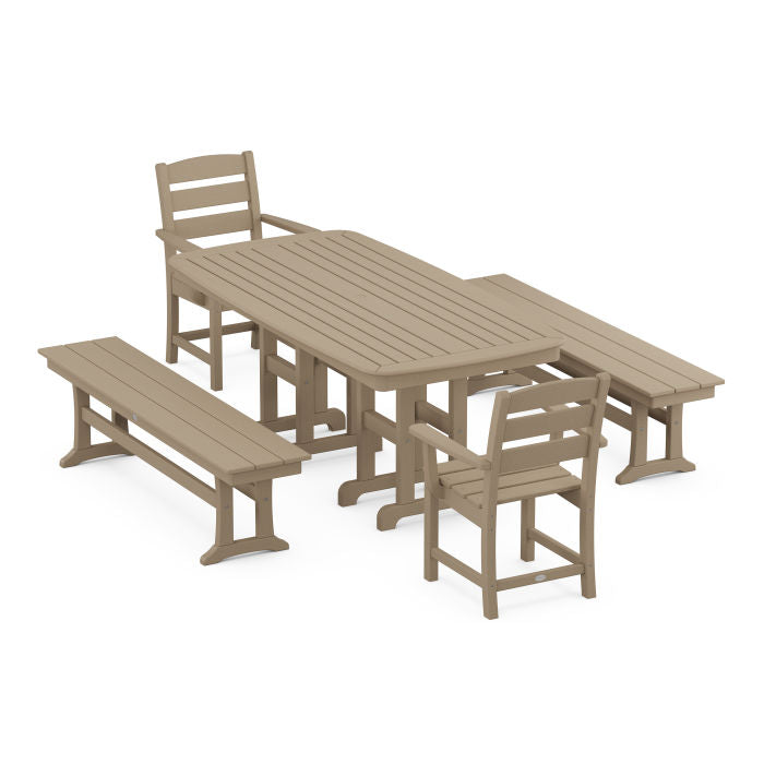 Lakeside 5-Piece Dining Set with Benches in Vintage Finish