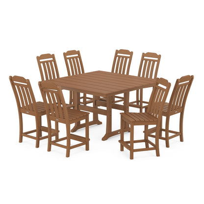 Country Living 9-Piece Square Farmhouse Side Chair Counter Set with Trestle Legs