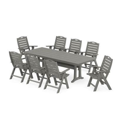 Nautical Highback 9-Piece Farmhouse Dining Set with Trestle Legs