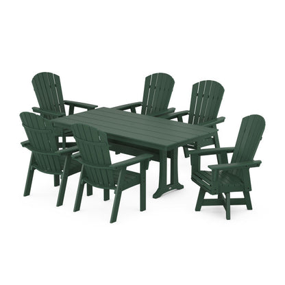 Nautical Curveback Adirondack Swivel Chair 7-Piece Farmhouse Dining Set With Trestle Legs