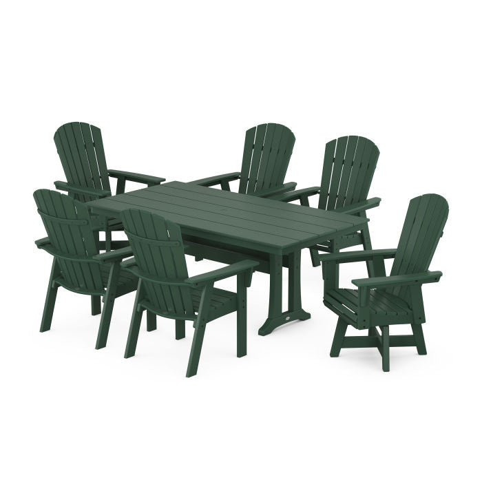 Nautical Curveback Adirondack Swivel Chair 7-Piece Farmhouse Dining Set With Trestle Legs