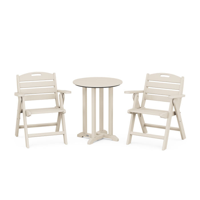 Nautical Folding Lowback Chair 3-Piece Round Dining Set