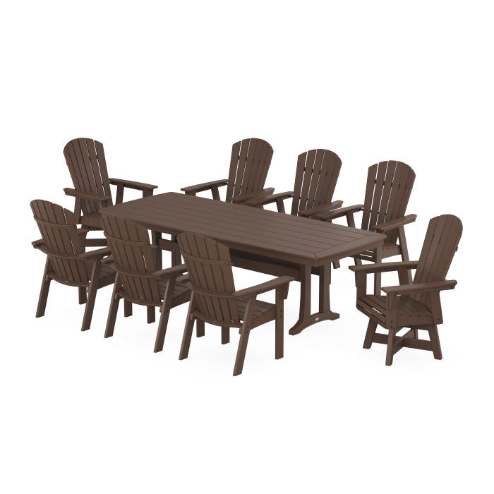 Nautical Curveback Adirondack Swivel 9-Piece Dining Set with Trestle Legs