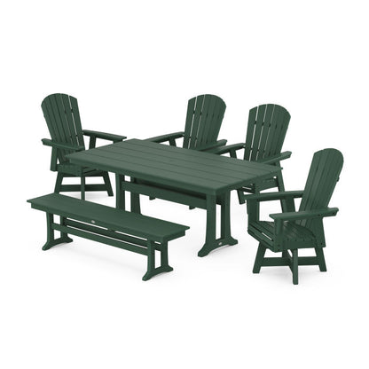 Nautical Adirondack Swivel 6-Piece Farmhouse Dining Set With Trestle Legs