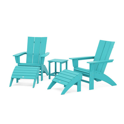 Modern Curveback Adirondack Chair 5-Piece Set with Ottomans and 18" Side Table