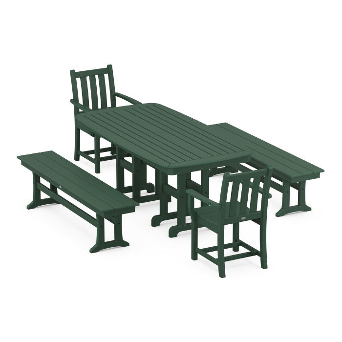 Traditional Garden 5-Piece Dining Set with Benches