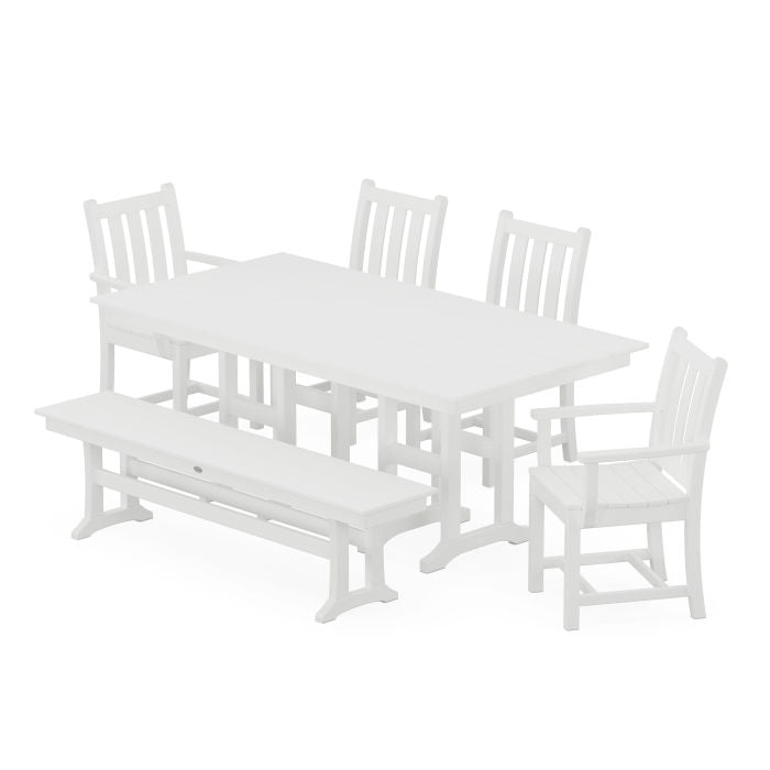 Traditional Garden 6-Piece Farmhouse Dining Set with Bench