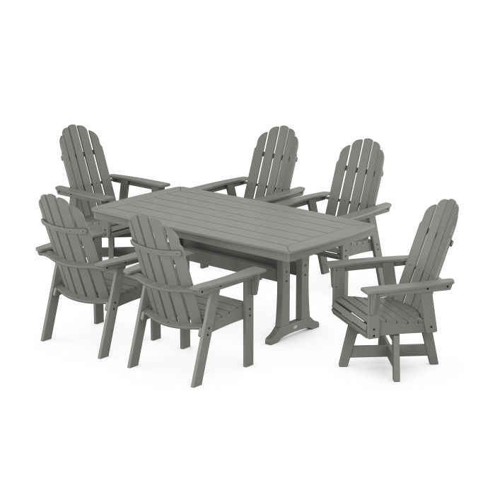 Vineyard Curveback Adirondack Swivel Chair7-Piece Dining Set with Trestle Legs