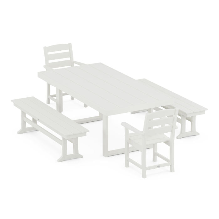 Lakeside 5-Piece Dining Set with Benches in Vintage Finish