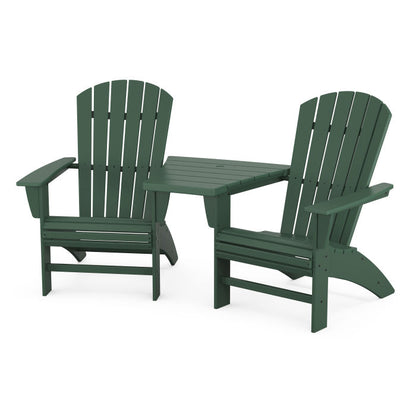Nautical 3-Piece Curveback Adirondack Set with Angled Connecting Table