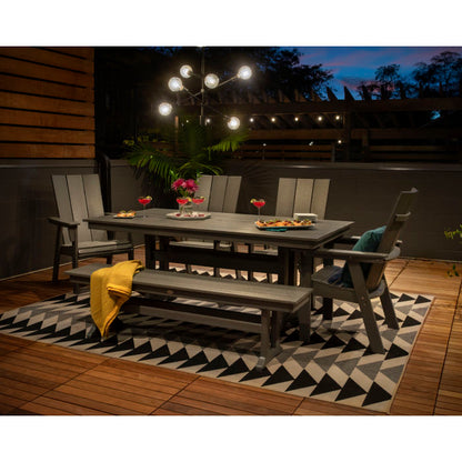 Modern Curveback Adirondack 6-Piece Farmhouse Dining Set with Trestle Legs and Bench