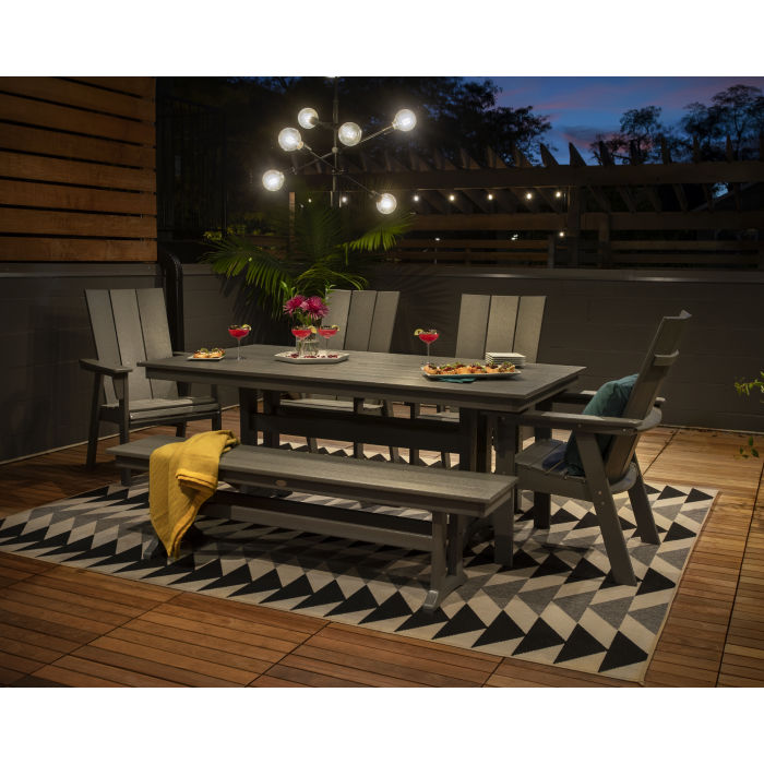 Modern Curveback Adirondack 6-Piece Farmhouse Dining Set with Trestle Legs and Bench