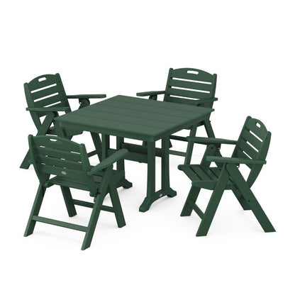 Nautical Folding Lowback Chair 5-Piece Farmhouse Dining Set With Trestle Legs