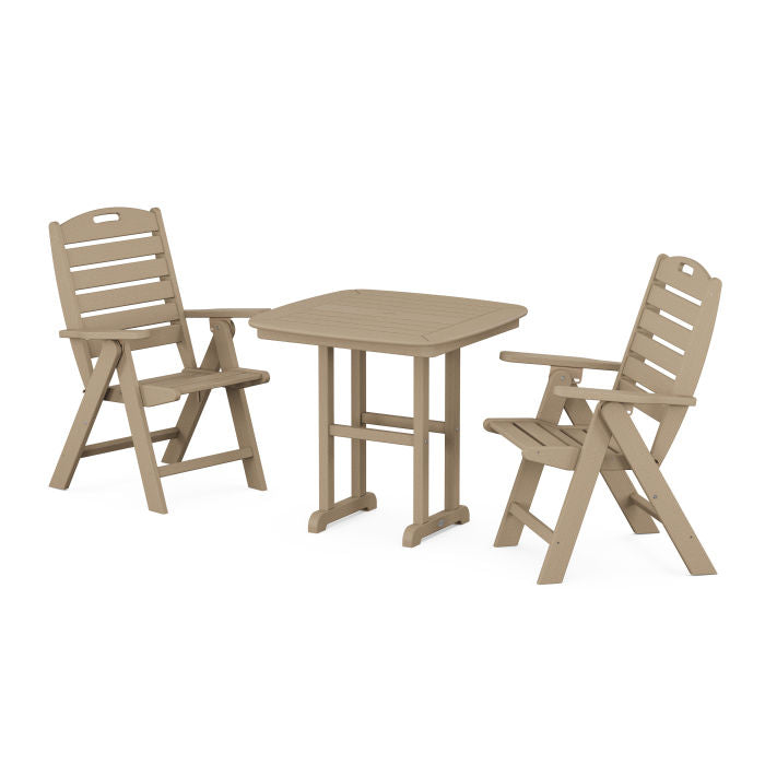 Nautical Folding Highback Chair 3-Piece Dining Set in Vintage Finish