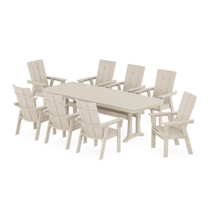 Modern Curveback Adirondack 9-Piece Dining Set with Trestle Legs