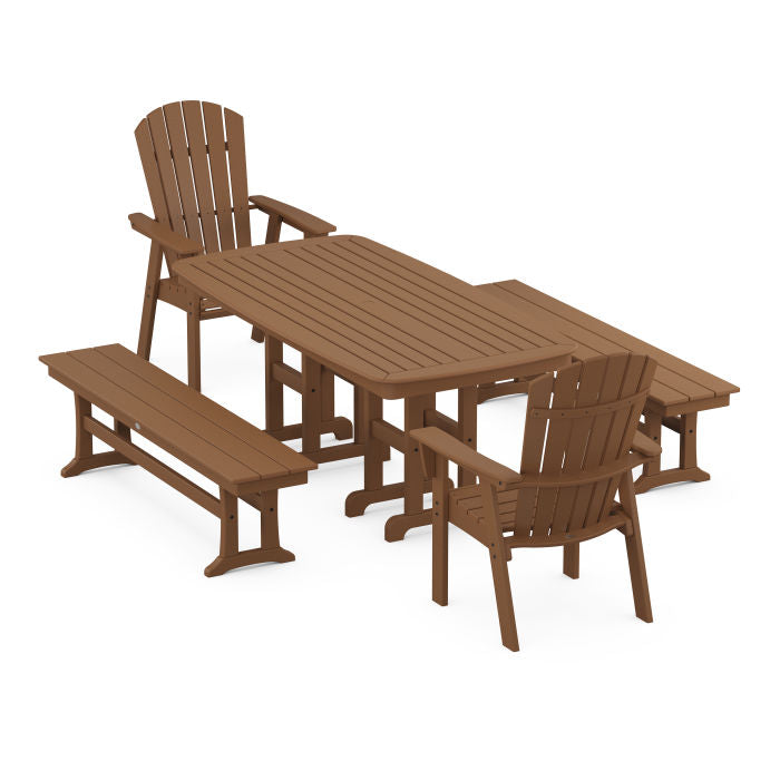 Nautical Curveback Adirondack 5-Piece Dining Set with Benches